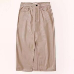 Abercrombie & Fitch NWOT Vegan Leather MIDI Skirt Taupe Size 31